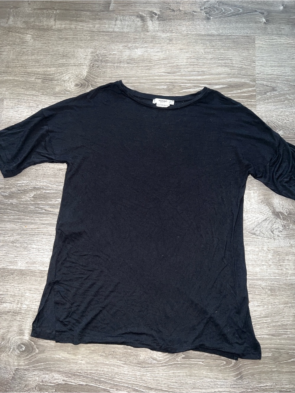 Mango Black Basic Crew Neck Tee